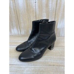 Michael Kors Sabrina Black Leather Ankle Boots Chain Detail Heel Sz 8.5 * READ